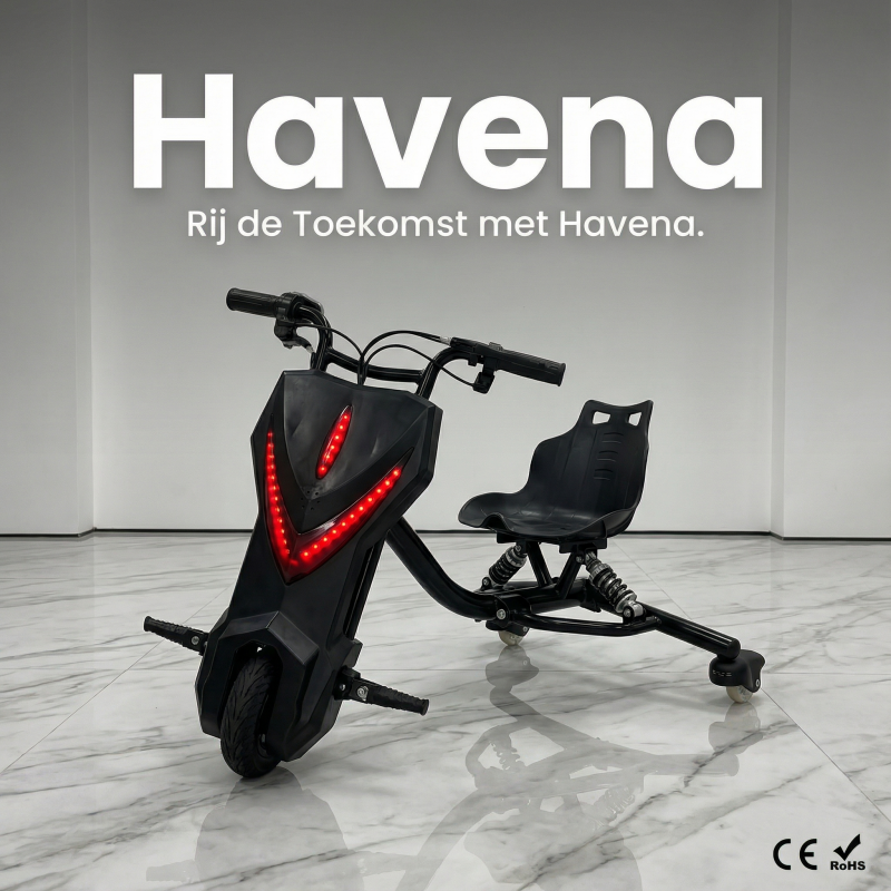 Havena Elektrische Drift Trike Kart 36V – Zwart met Achtervering - Kerstcadeau
