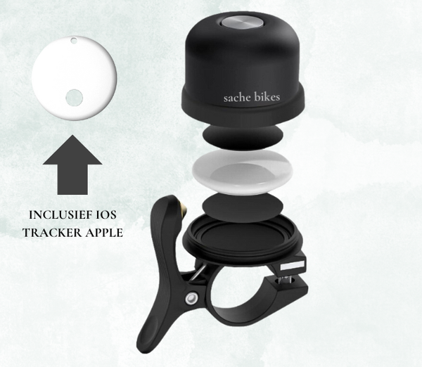 Sache Bikes Apple Tracker en Fietsbel - Volg je fiets bij diefstal! - Waterbestendig - Hoge kwaliteit - AirTag fietshouder - AirTag houder - AirTag fiets - GPS tracker - Fiets accessoires - Fiets onderdelen - Fatbike